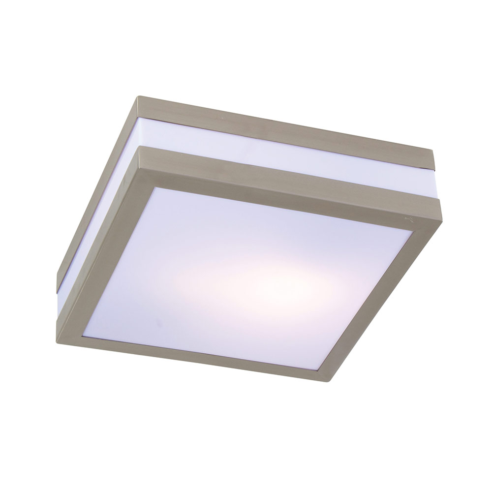 Square Stainless Steel Ceiling Light - Square S.Steel Ceiling Light Bathroom ex 2xE27 13W CFL IP44, C340SC. (C340)