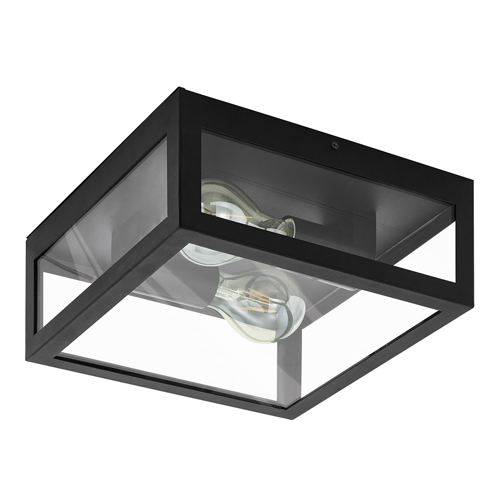 Amezola 2LT Ceiling Light E27 Black - ceiling light Black with Glass (C703B)