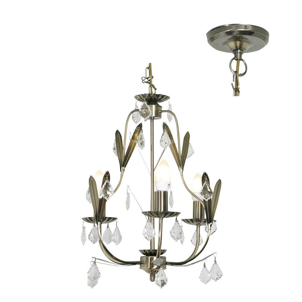 Chandelier 3 lights crystals antique brass - CHANDELIER 3LT CRYSTALS ANT.BRASS, CH104ABR. (CH104ABR)