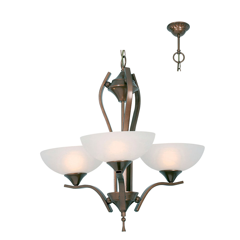 Chandelier 3 lights alabaster glass antique brass - CHANDELIER 3LT ALAB.GLASS ANT.BRASS, CH106ABR. (CH106ABR)