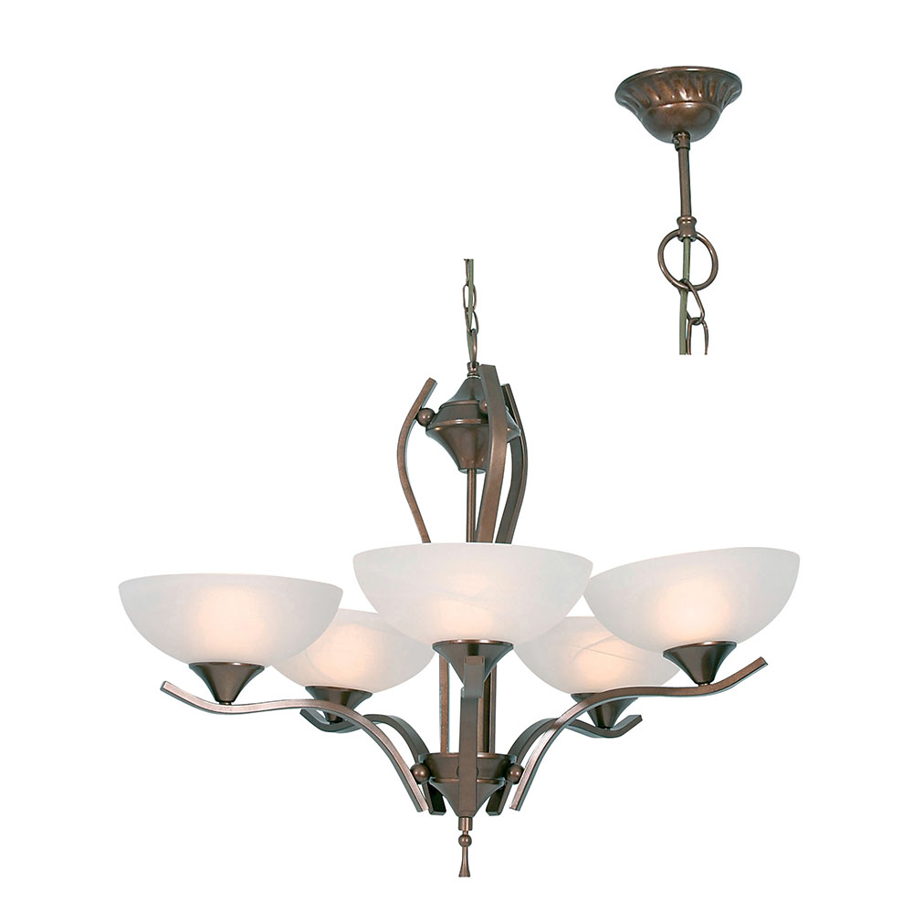 Chandelier 5 lights alabaster glass antique brass - CHANDELIER 5LT ALAB.GLASS ANT.BRASS, CH107ABR. (CH107)