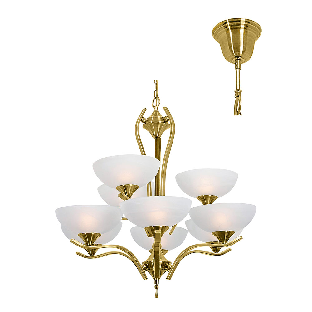 Chandelier 9 lights alabaster glass antique brass - CHANDELIER 9LT ALAB.GLASS ANT.BRASS, CH108ABR. (CH108)