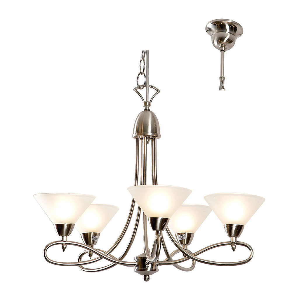 5 Light Chandelier with Glass Shades - 5 lights chandelier satin chrome with glass shades G9 40W (EXCLUDED), CH191SC. (CH191SC)