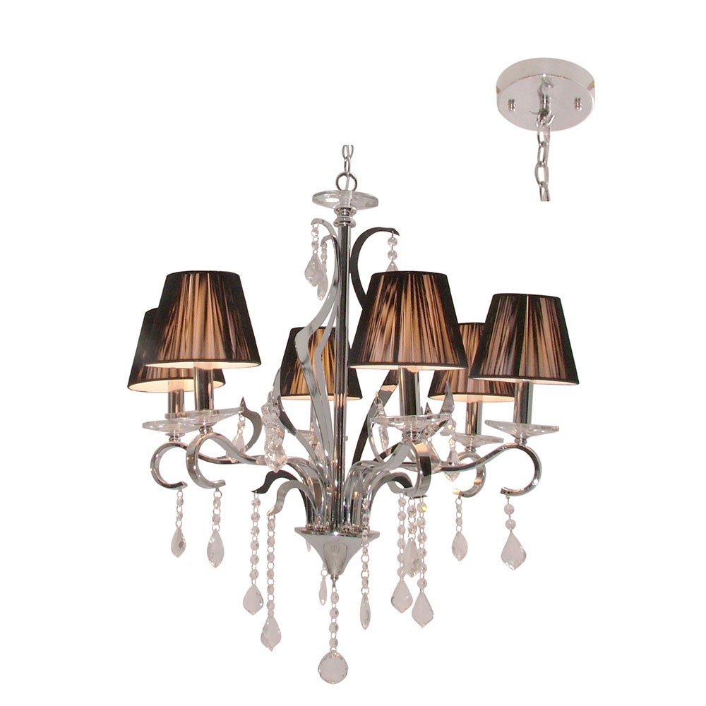 6 lights crystal chandelier chrome with black strings shade exl 6x E14 40W (CH207)
