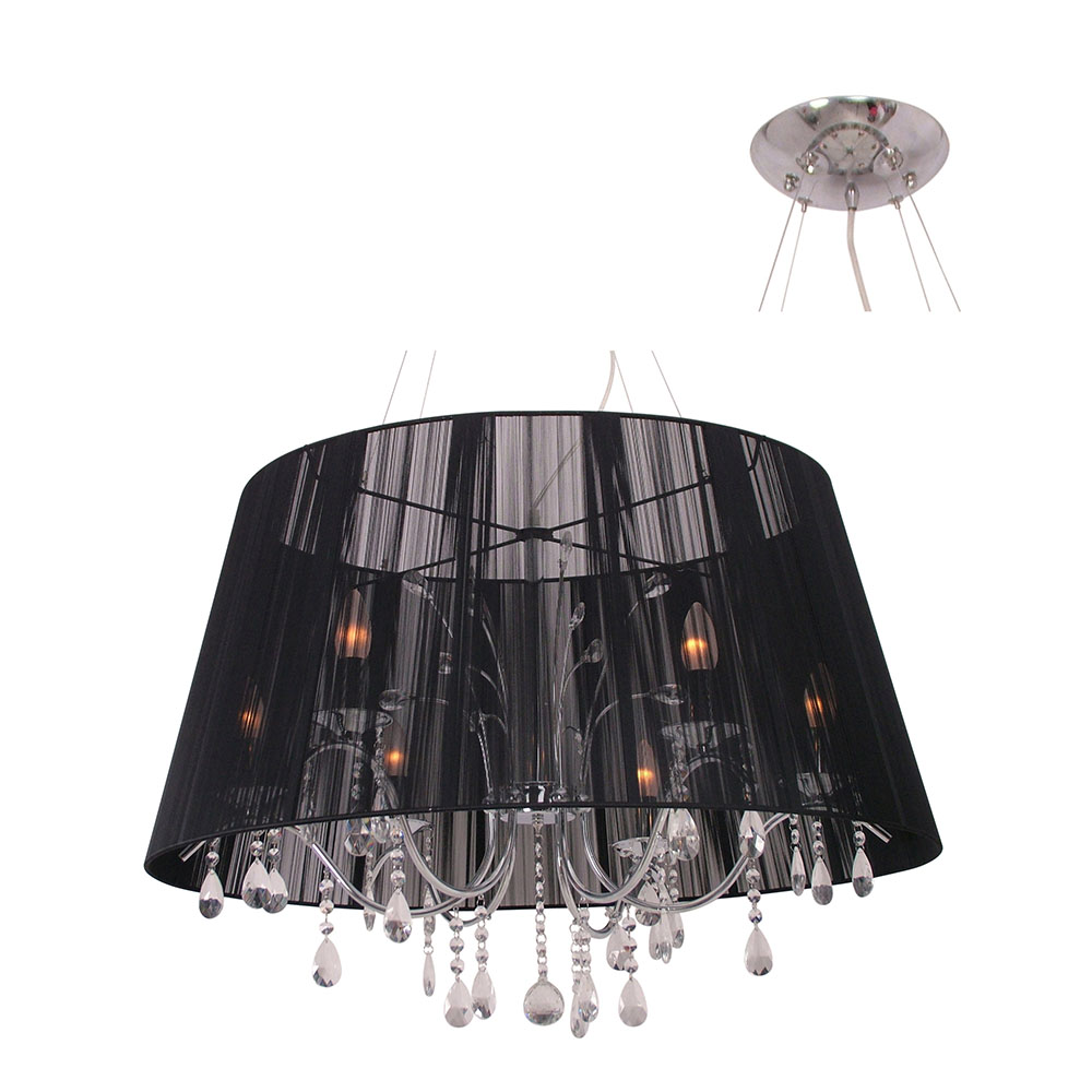 In/out crystal pendant satin chrome / black sting shade - IN/OUT CRYSTAL pendant in SATIN CHROME/BLACK STING SHADE ex 6xE14 40W, CH209. (CH209)