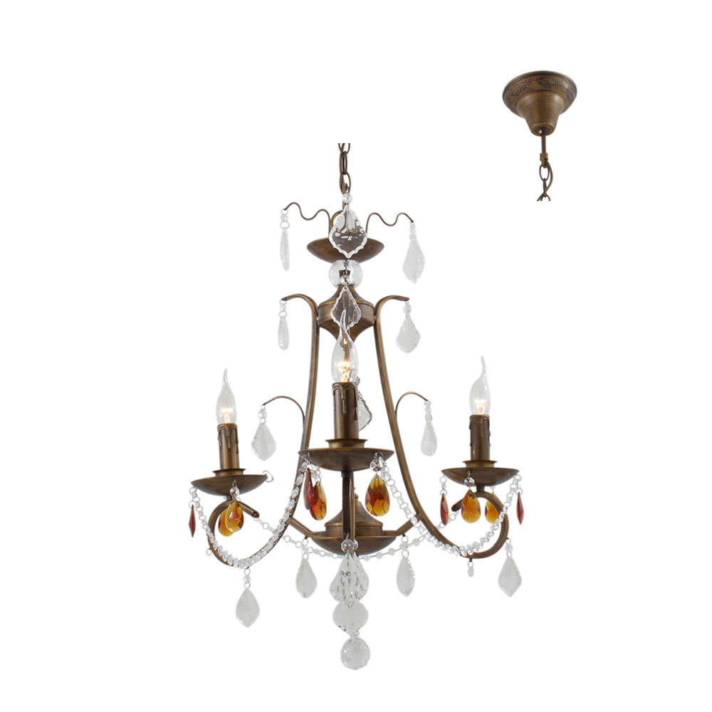 3 Light Crystal Chandelier Antique Brown Chain Suspension Ex 3xE14 60W (CH217ABR)