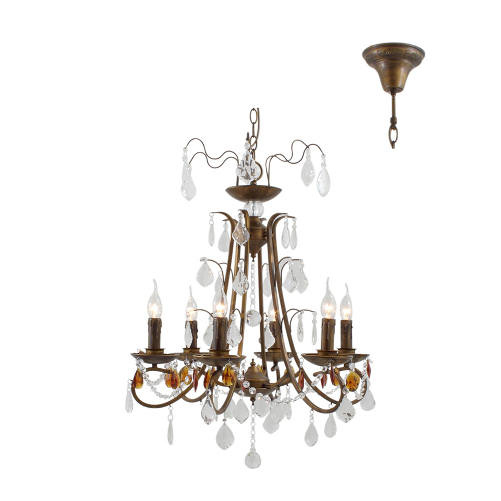 6 Light Crystal Chandelier Antique Brown Chain Suspension Ex 6xE14 60W (CH218)