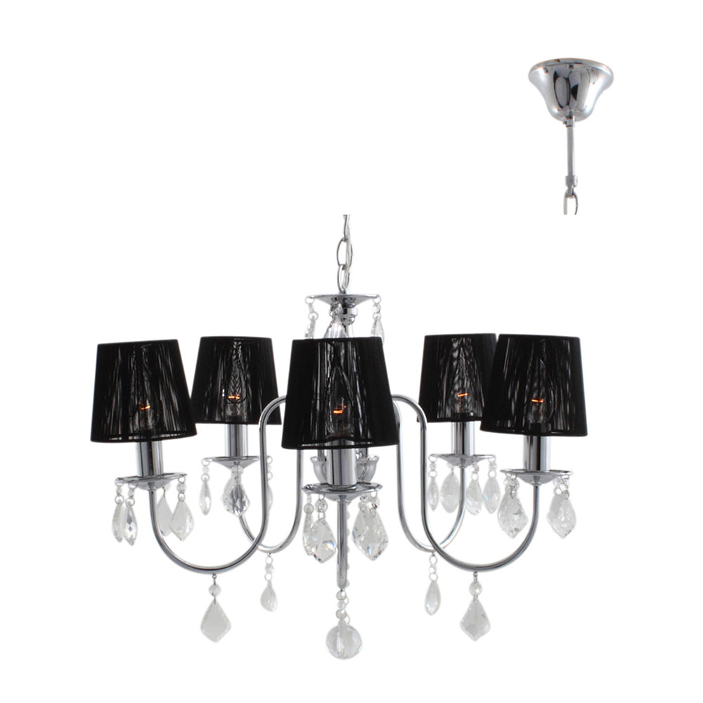 5 Light Crystal Chandelier Black String Shade Chain Susp Ex 5xE14 60W (CH220)