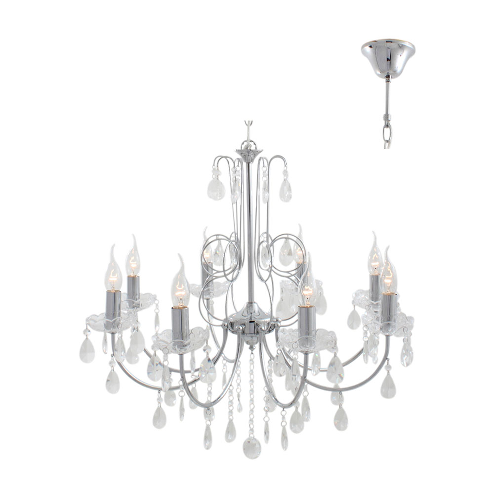 8 Light Crystal Chandelier Chrome Chain Suspension Ex 8xE14 60W (CH226)
