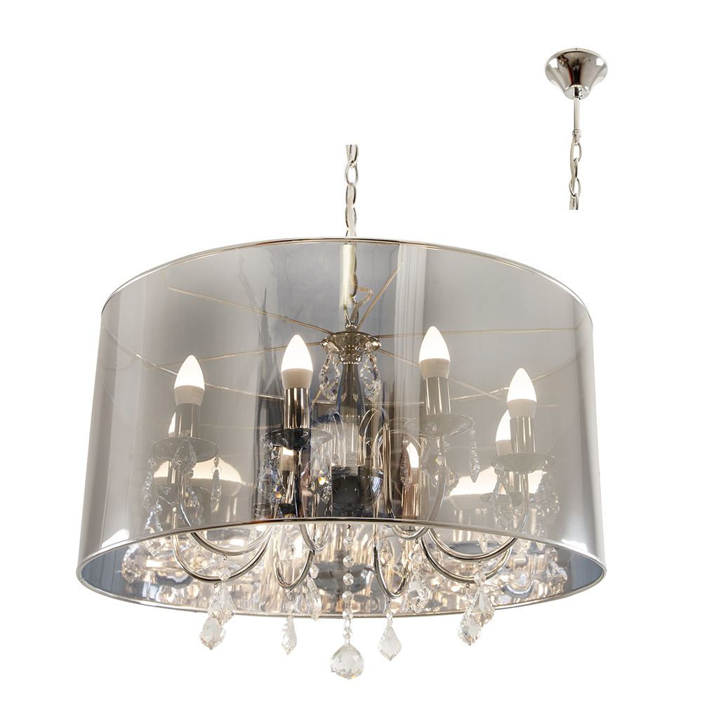 8 Light Insideout Crystal Chandelier Chrome Chain Susp Ex 8xE14 60W (CH228)
