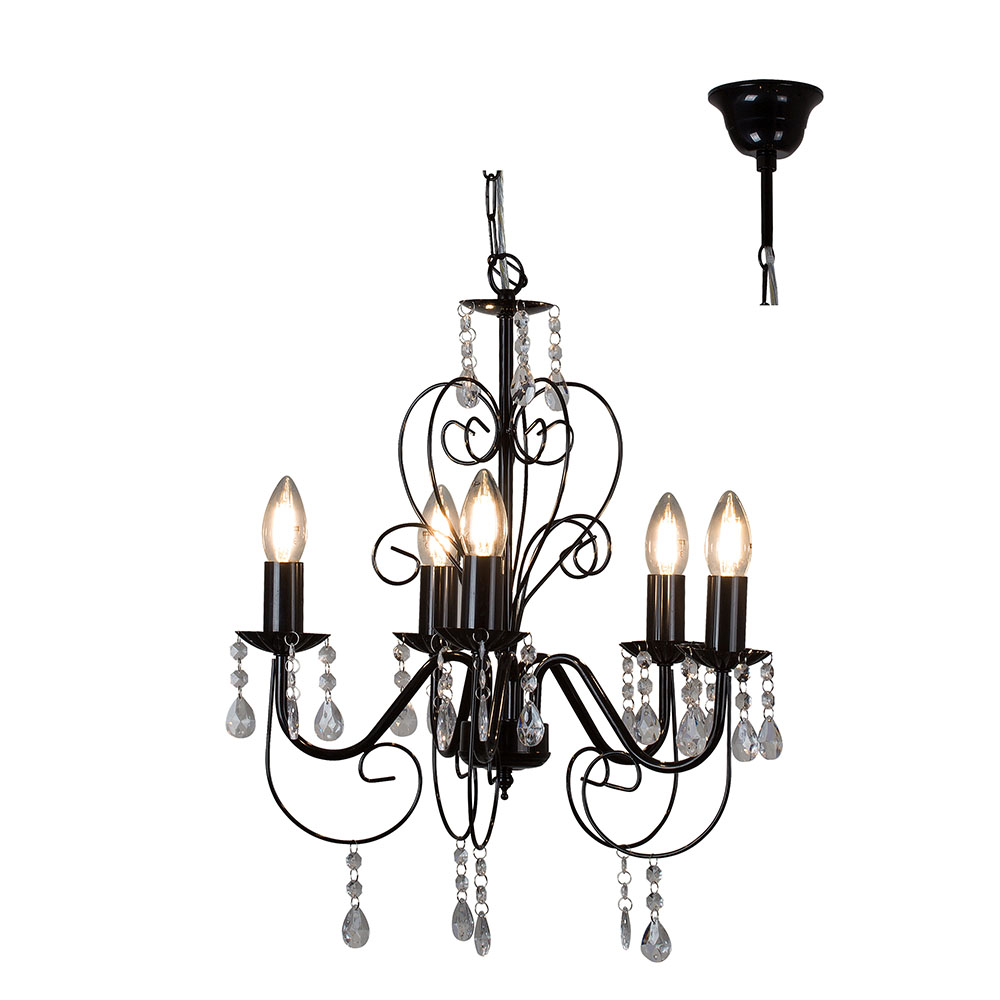 Cleo 5 Arm Black Chandelier (CH265BK)