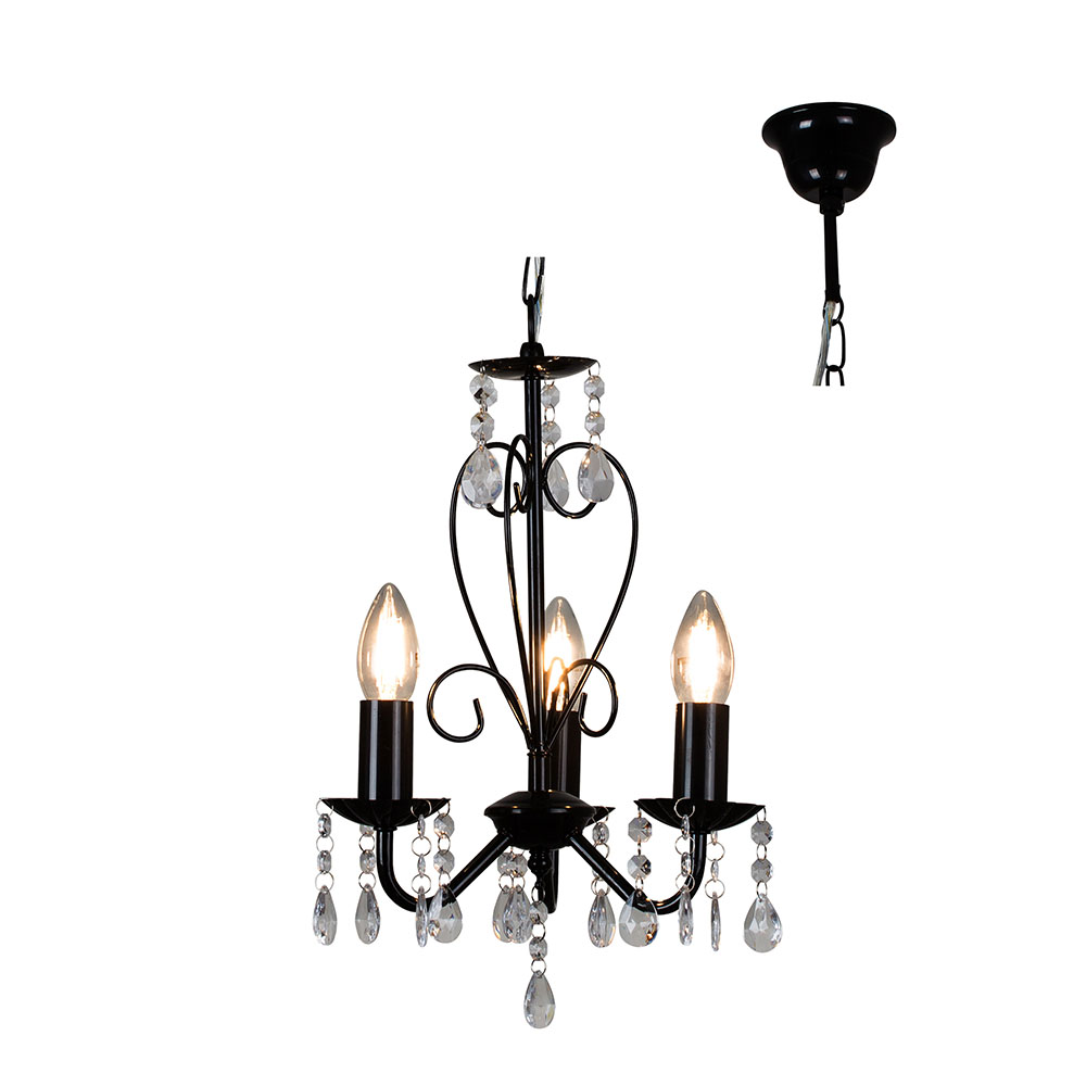 Cleo 3 Arm Black Chandelier (CH266BK)