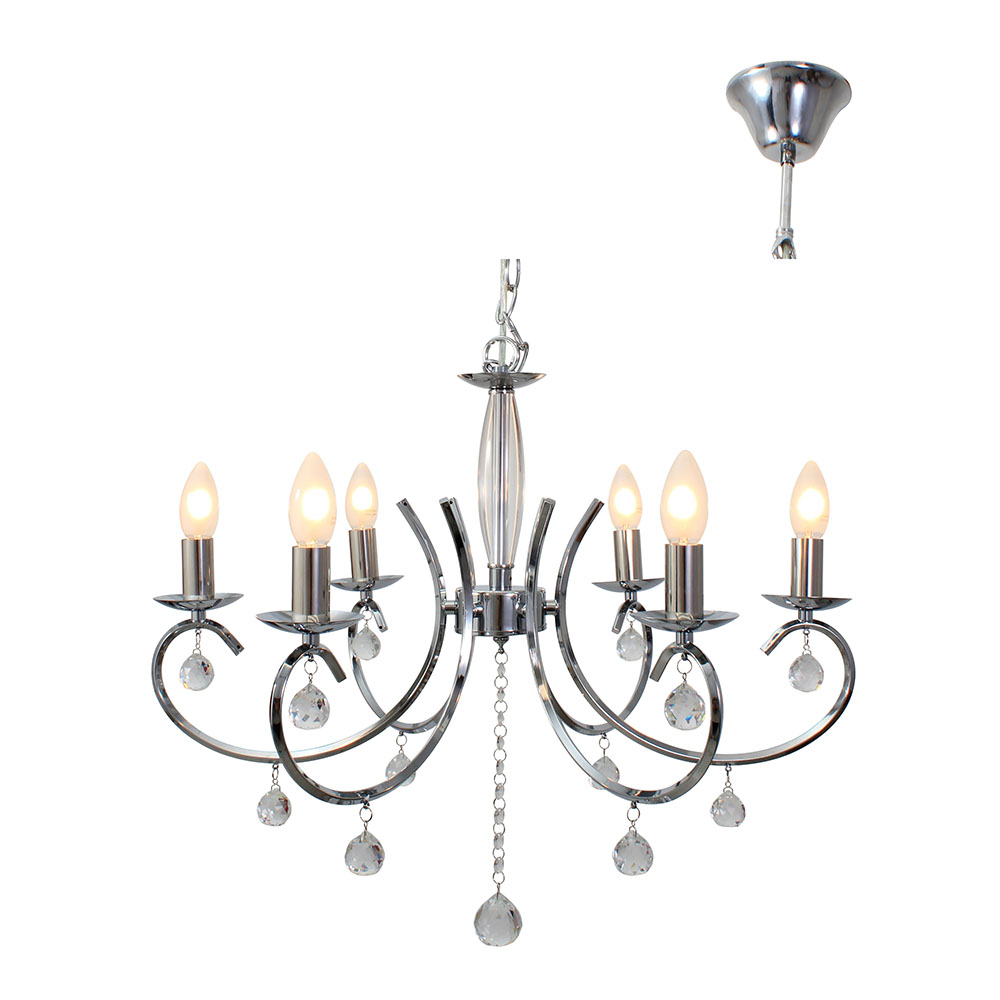 Chandelier 6 Light Crystal/Chrome Excl. 6 x E14 40W Candle (CH36)