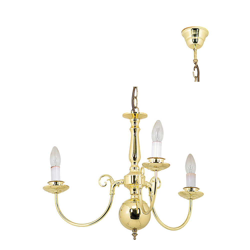 Chandelier flemmish 3 lights polished brass - CHANDELIER FLEMMISH 3 LITE P.BRASS, CH4PB. (CH4)