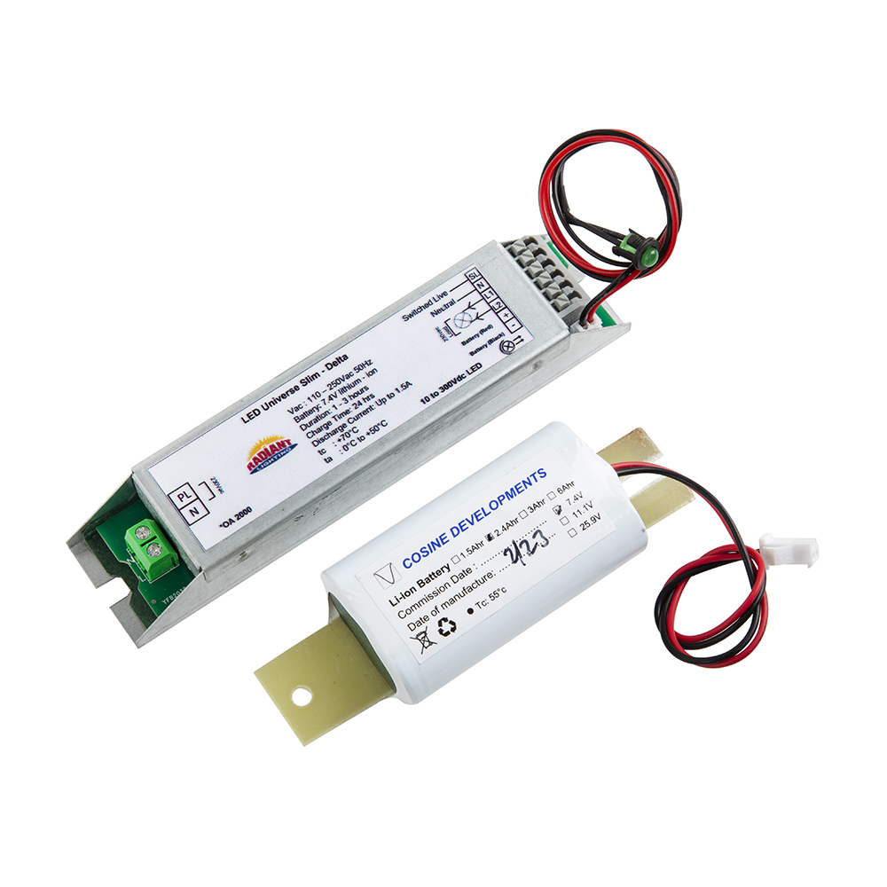 Emergency battery & inverter for use with lamp LED luminaires (CO354)