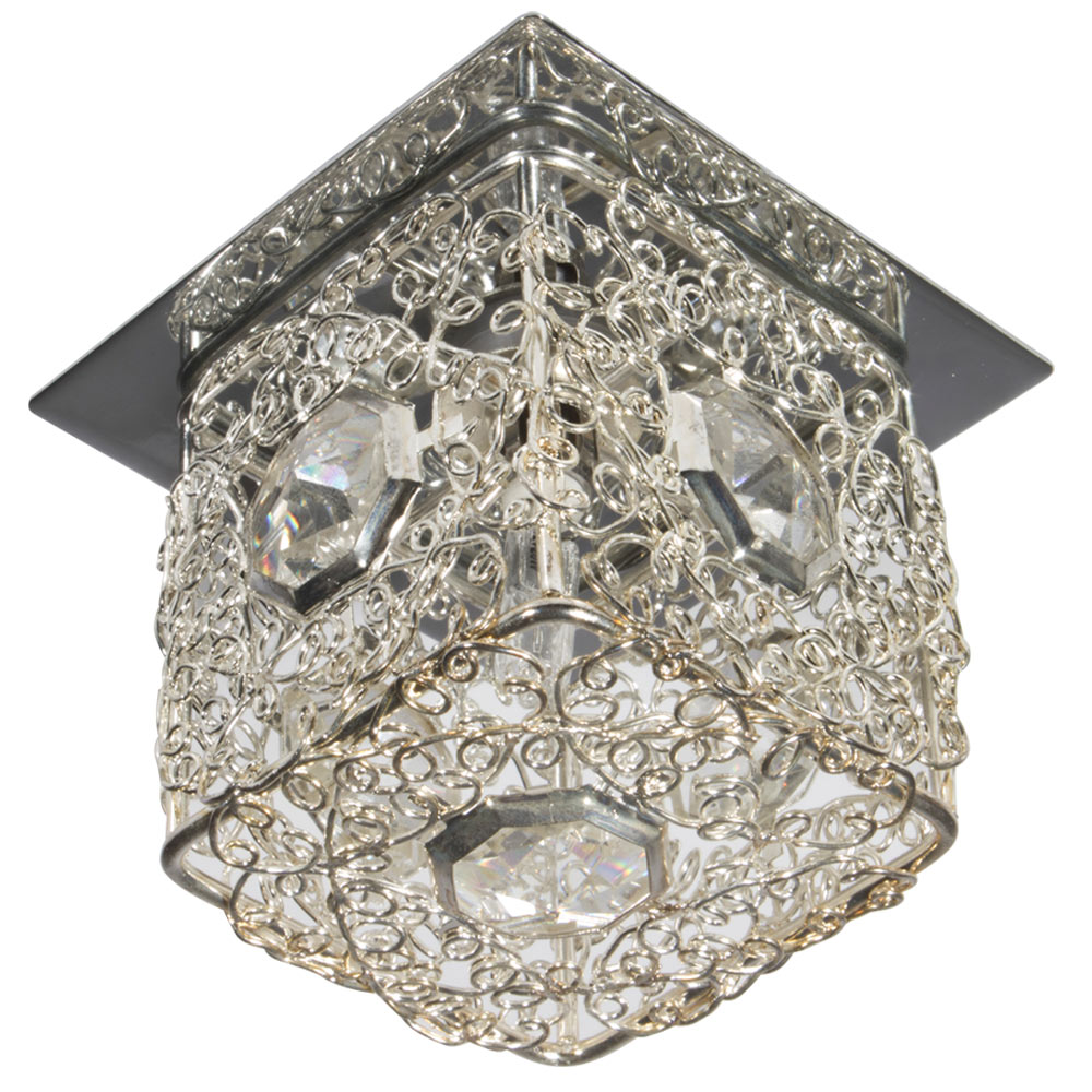 Square pressed steel aluminium downlight with crystal shade (D100)