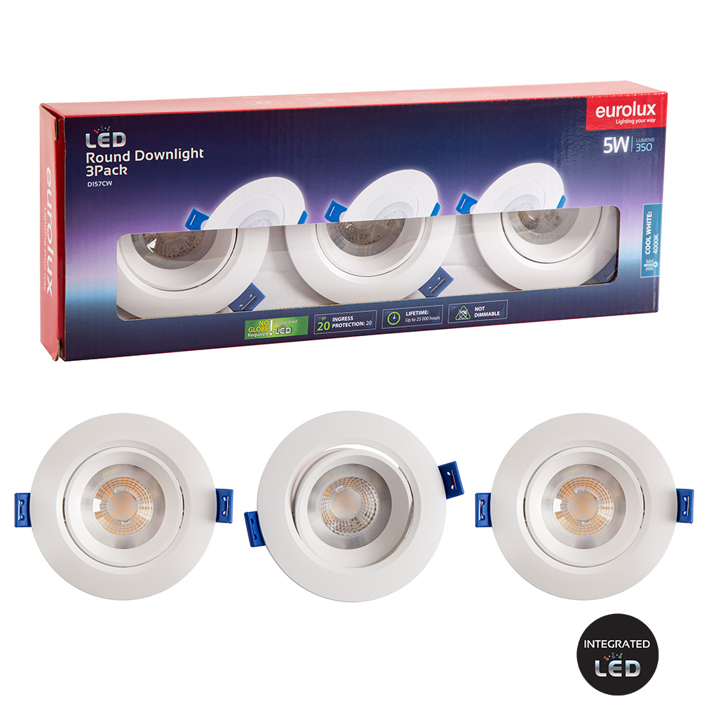 Downlight Round LED 5w 4000K Non Dimmable 3 Pack (D157CW)