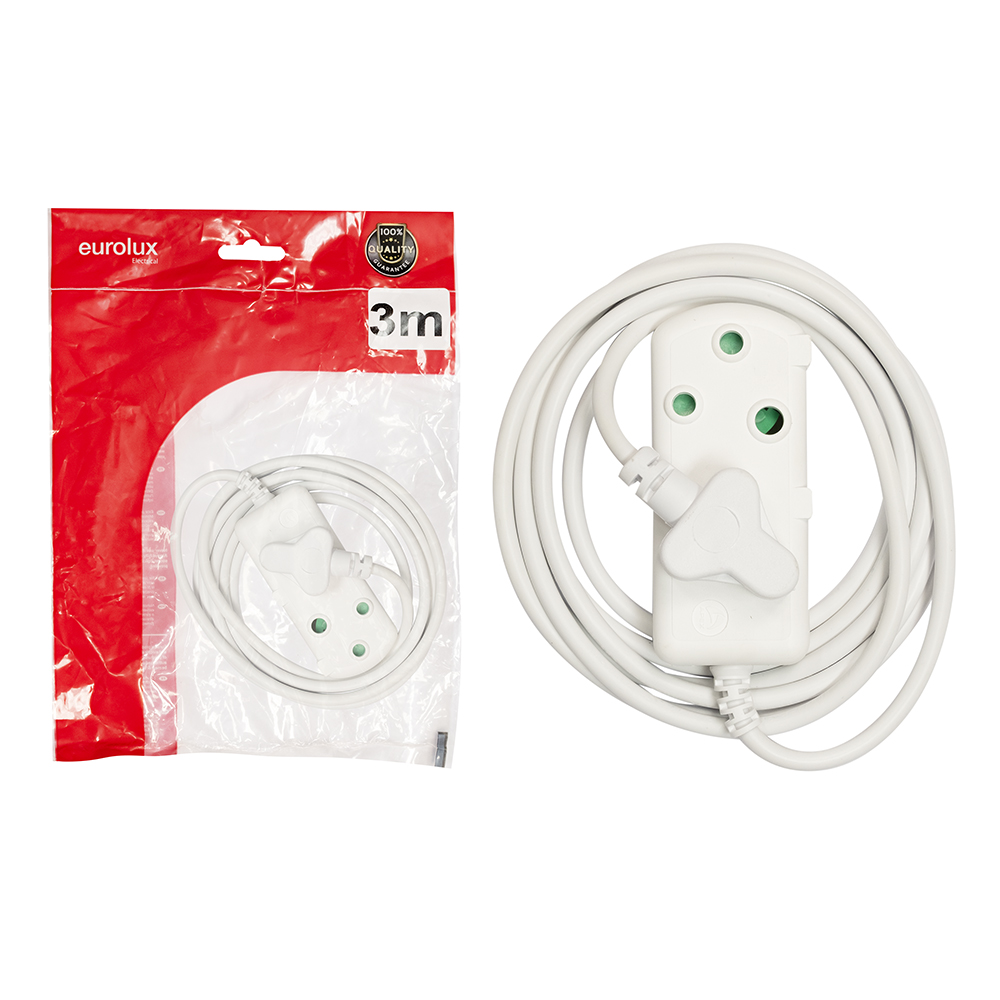 16A Side by Side Coupler Extension Lead (1.0mm x 3 Cores) White 3M (EE29)