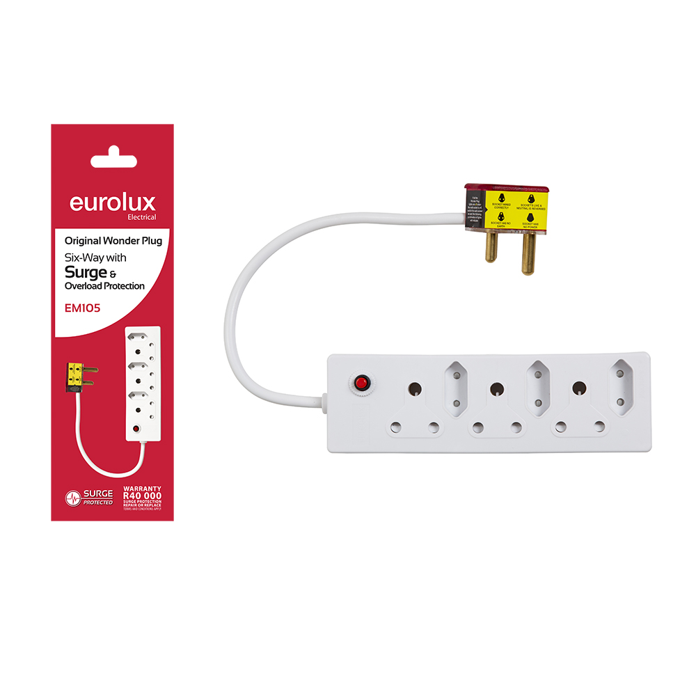 6 Way plug with Surge & Overload Protection (EM105)