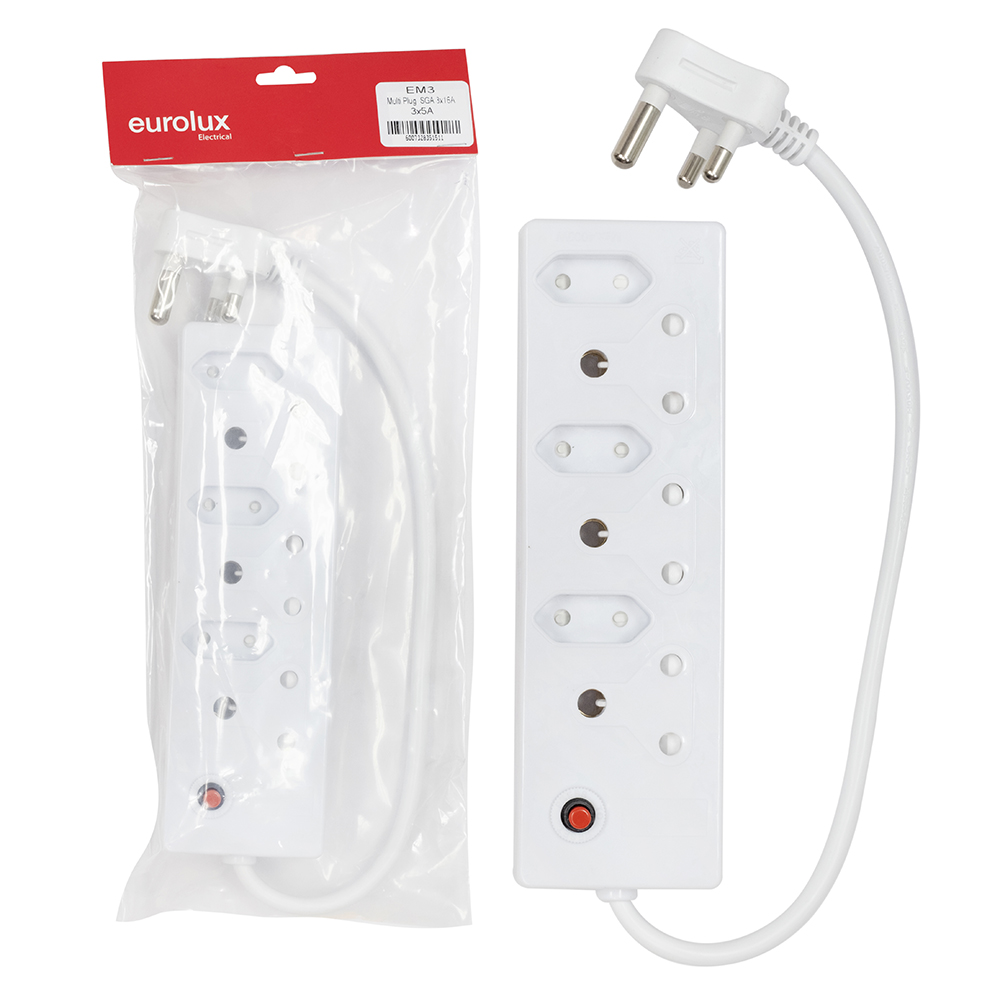 3 x 16A, 3 x 5A Multi-Plug with Overload protection (EM3)