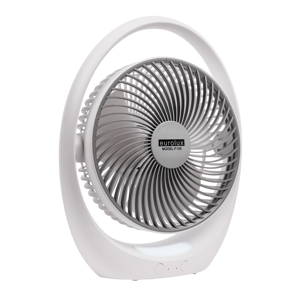 Rechargeable LED Table Fan White & Grey (F105)