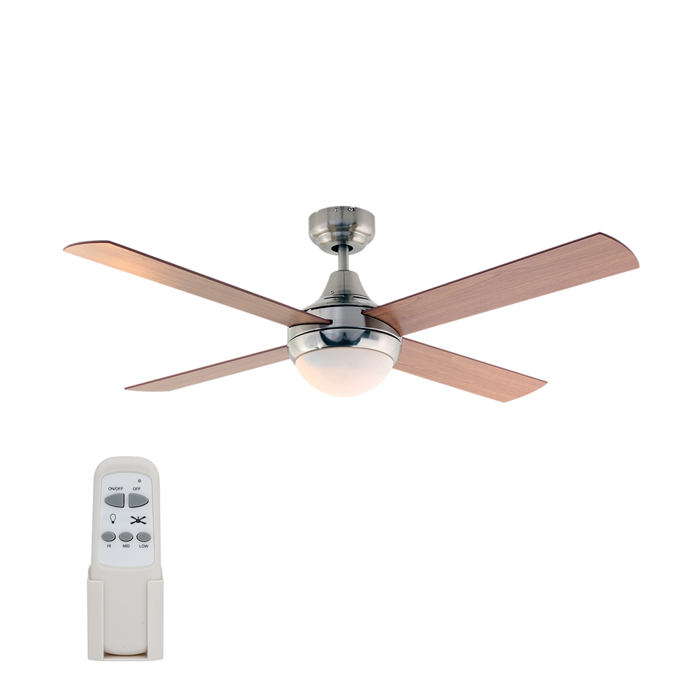 Twister Fan (4 Blades) Satin Chrome/Natural Wood - Integrated LED 24w (F37SCNW)