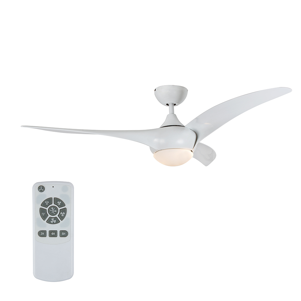 White 3 Blade Fan with Frosted Opal Glass Light Fitting (F74W)