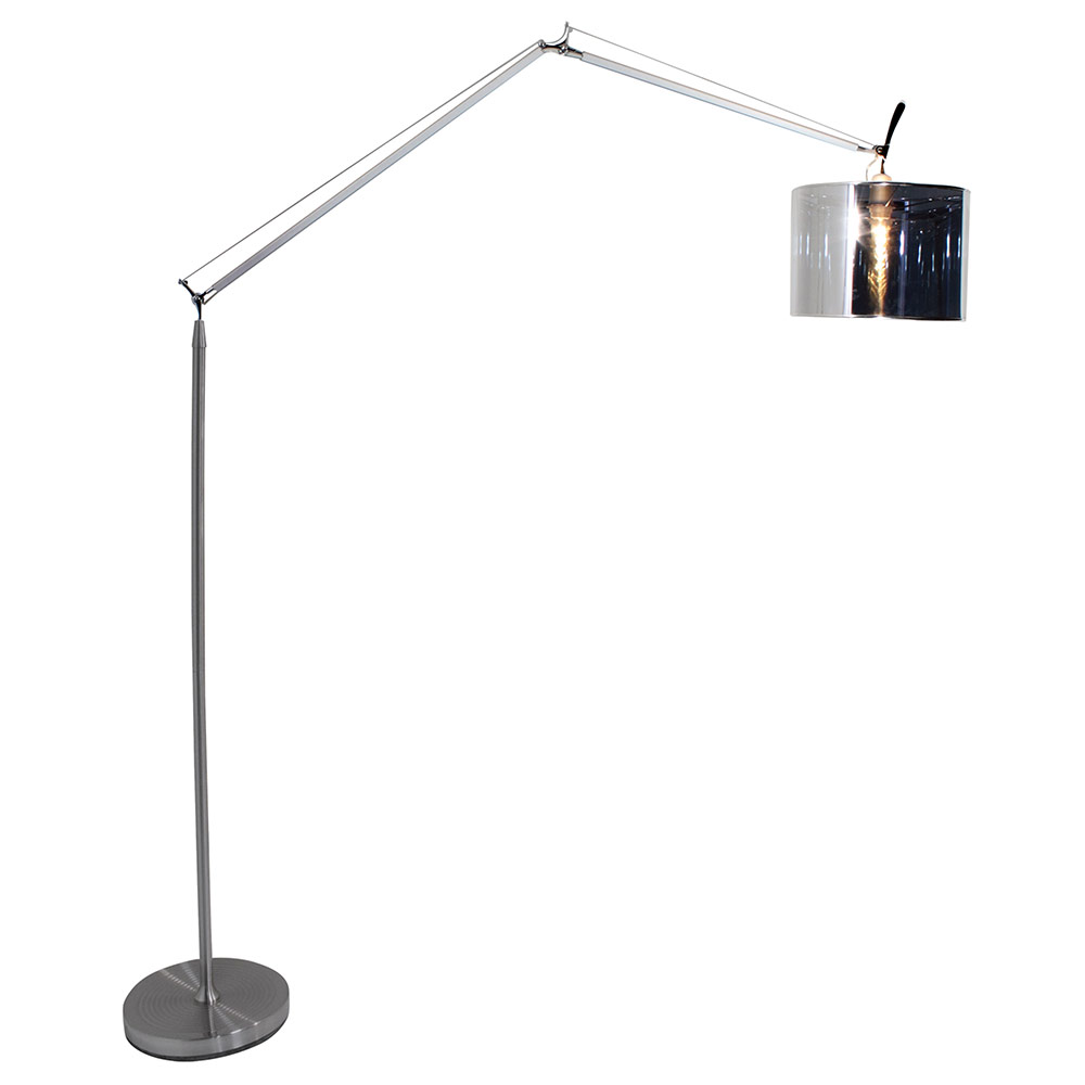 Floor Light Adjustable Satin Chrome with Silver Shade Ex 1 x E27 60W - Floor Light Angle-Poise Satin Chrome with Silver Shade Ex 1 x E27 60W, FL100. (FL100)