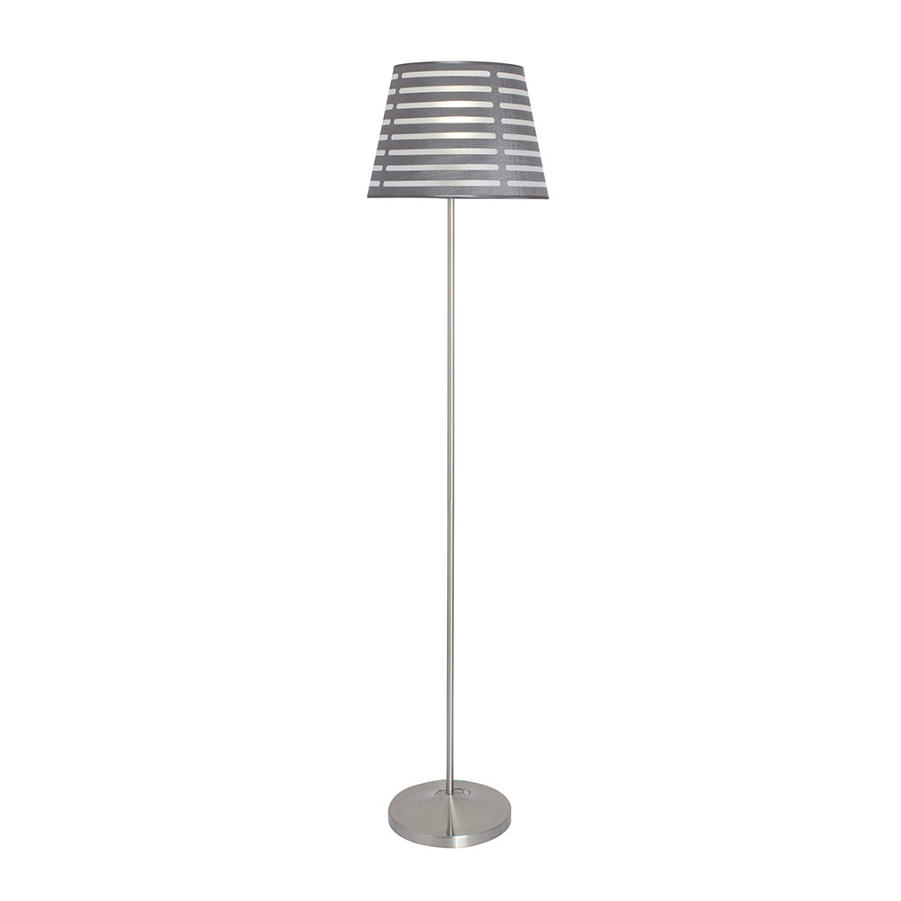 Floor light satin chrome silver fabric slatted shade (FL131)