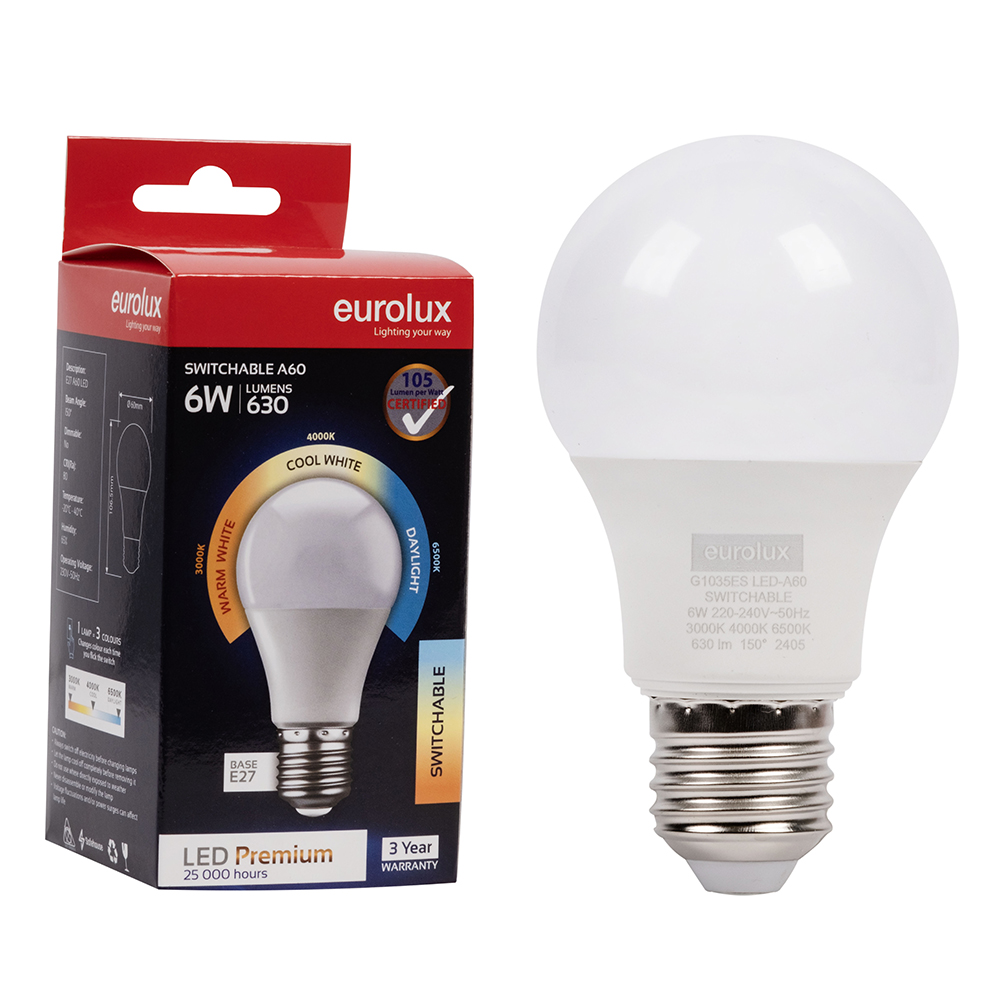 E27 6W Switchable LED Opal Globe (G1035ES)