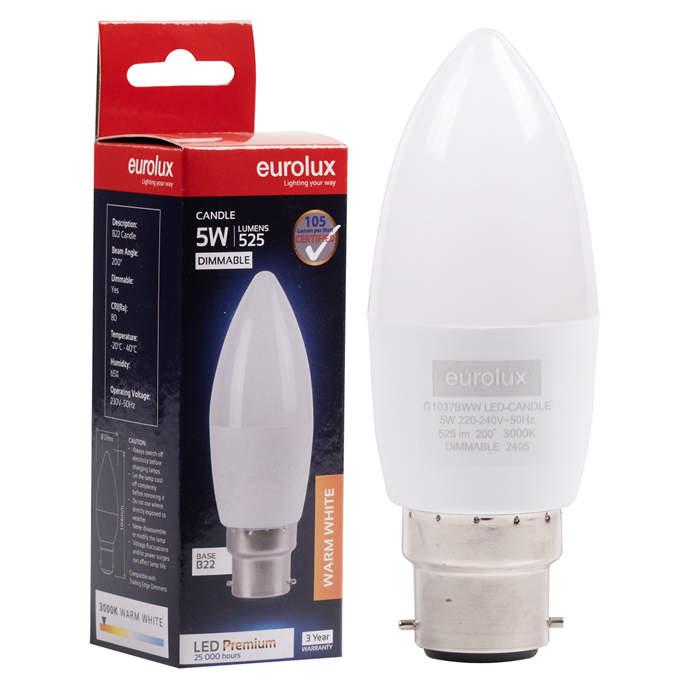 Warm White B22 5W Dimmable Opal Candle LED (G1037BWW)