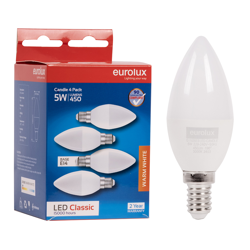 5W Candle E14 LED - 4 pack (G1103SES)