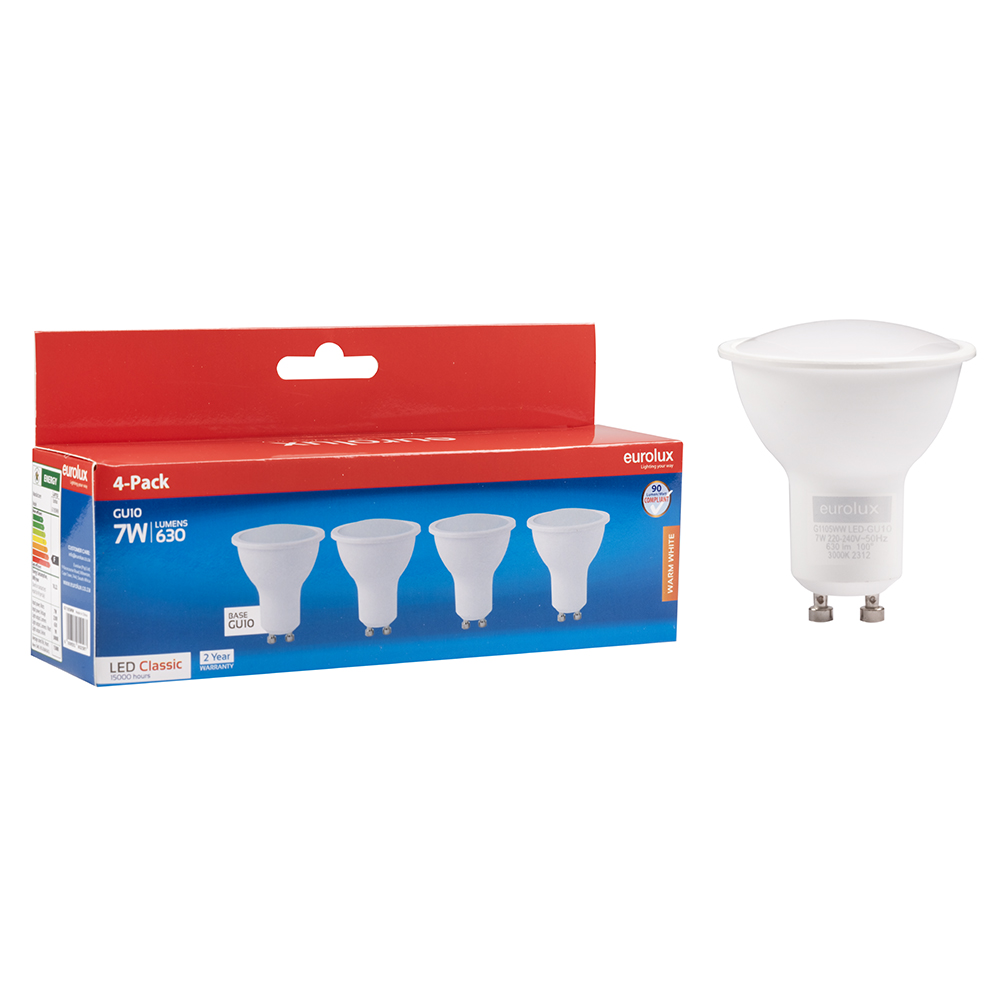 GU10 Classic Frosted Lens 7w LED 3000K 4 Pack (G1105WW)