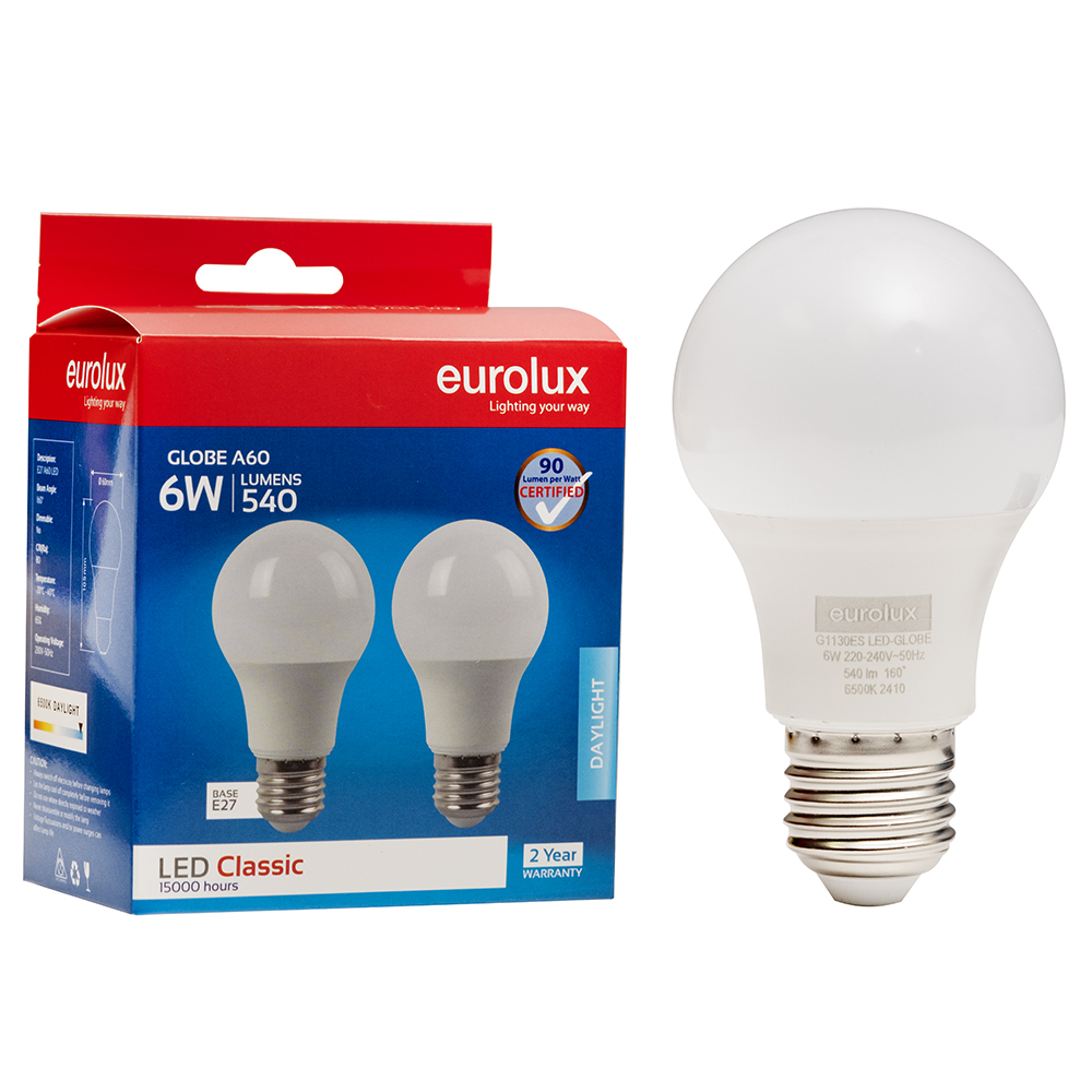 6w E27 A60 LED Day Light Eco Lamp 6500K BlisterTwin (G1130ES)