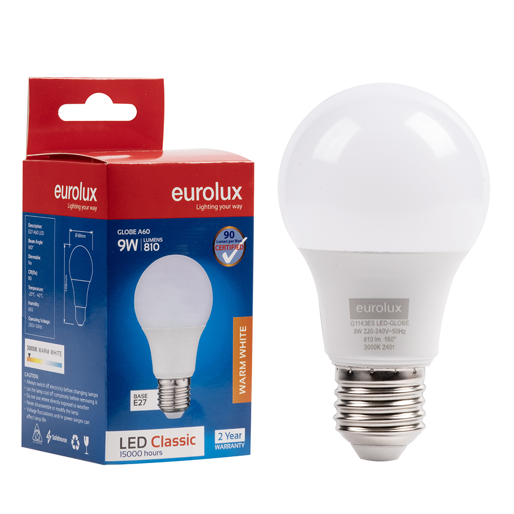 A60 Classic Core E27 LED 9w 3000K (G1143ES)