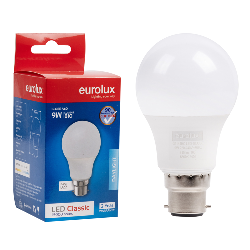 A60 Classic Core B22 LED 9w 6500K (G1144BC)