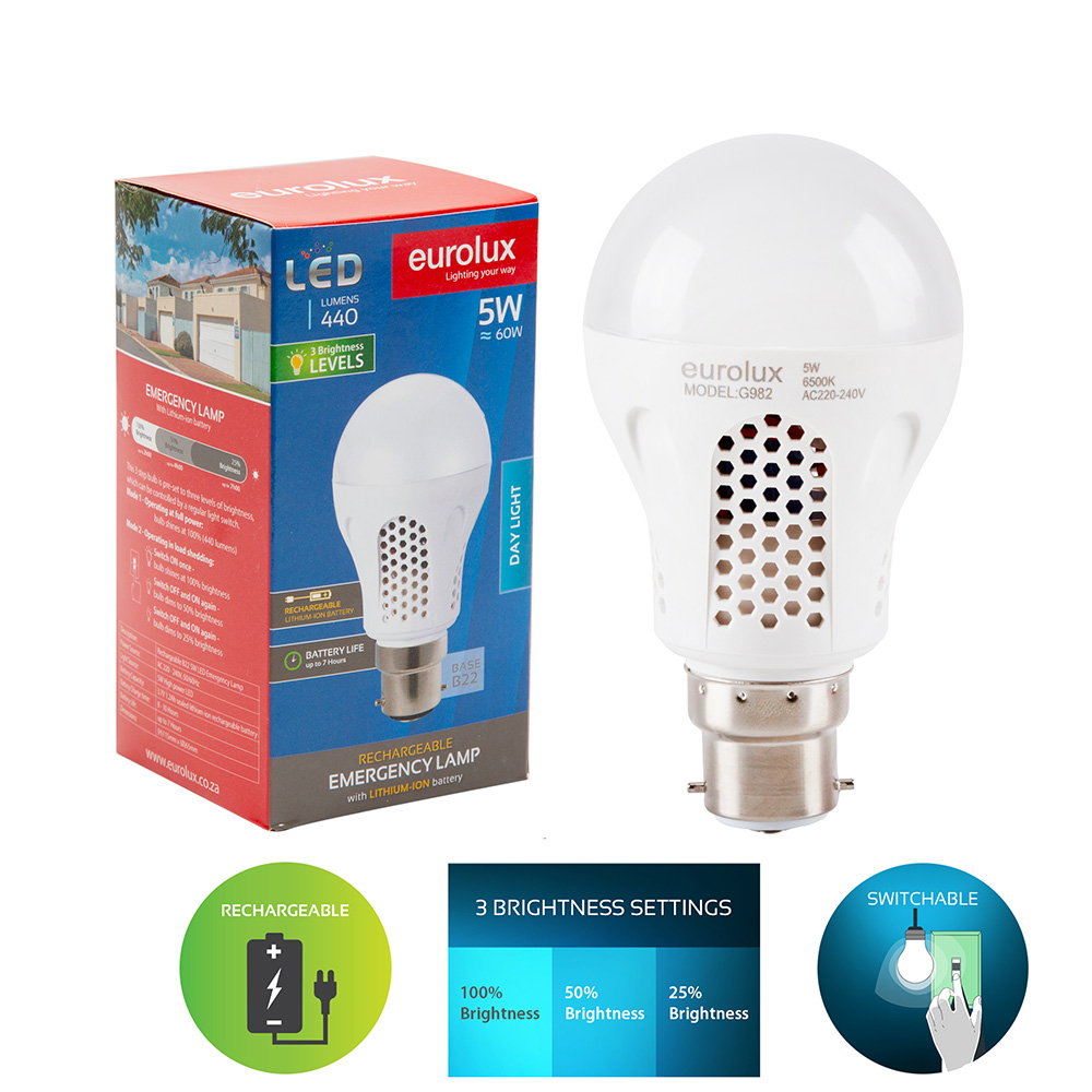 Rechargeable G982 LED B22 5W Daylight (G982)