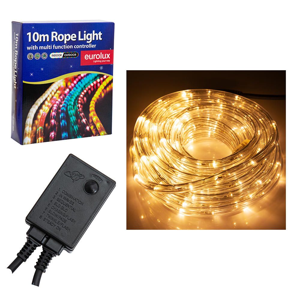 LED ROPE 10m CLEAR WW  8 FUNCT CONTROL (H38CL)