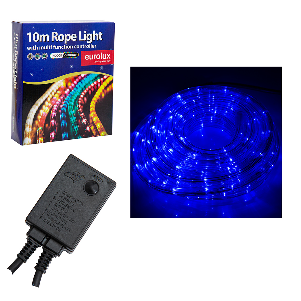 ROPE LIGHT 10m LED BLUE 8 FUNCT CONTROL (H83)