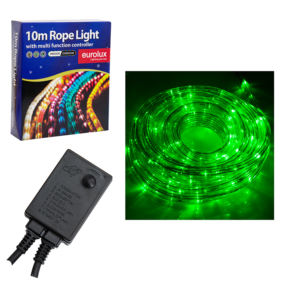 ROPE LIGHT 10m LED GREEN 8 FUNCT CONTROL (H83GN)