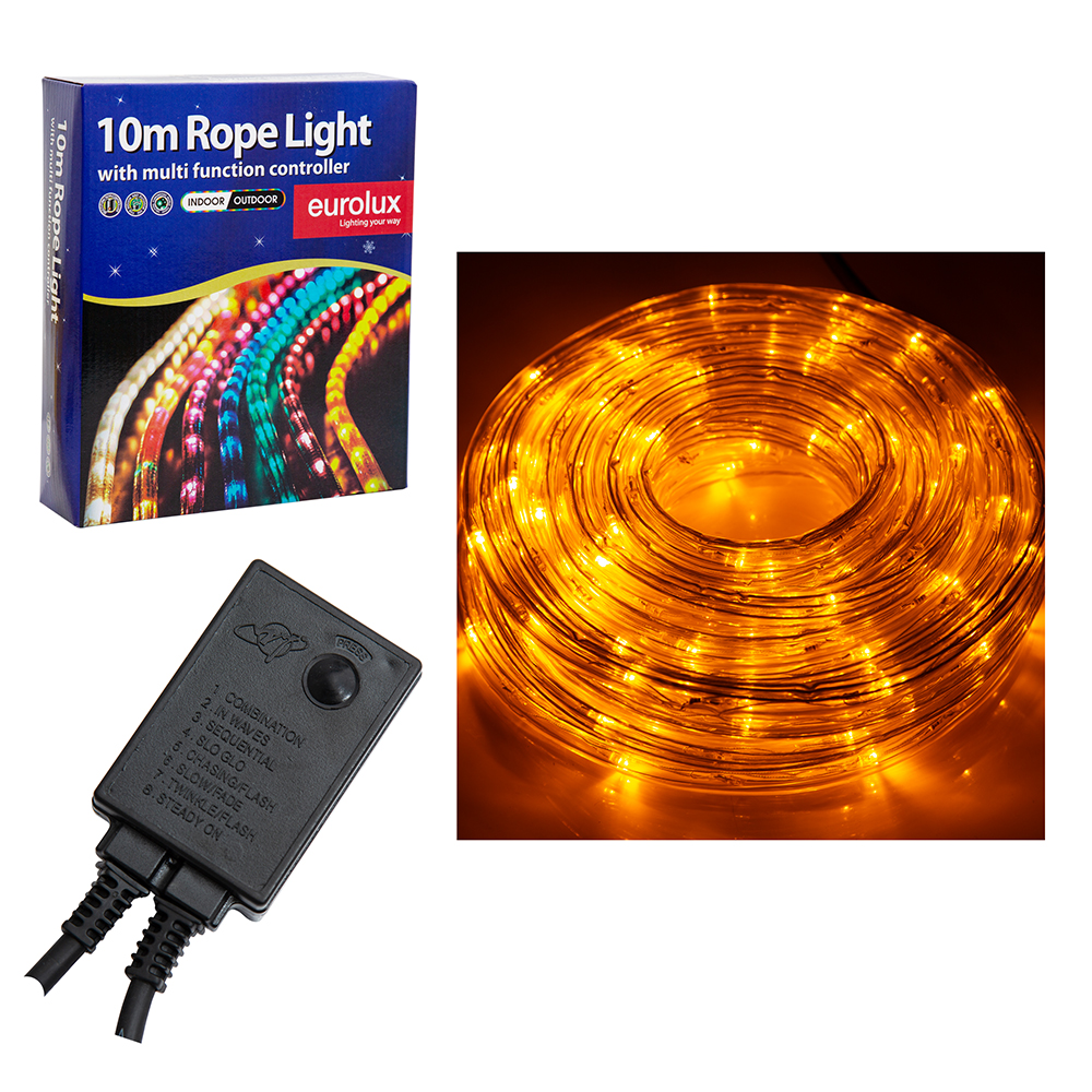 ROPE LIGHT 10m LED YELLOW 8 FUNCT CONTROL (H83Y)