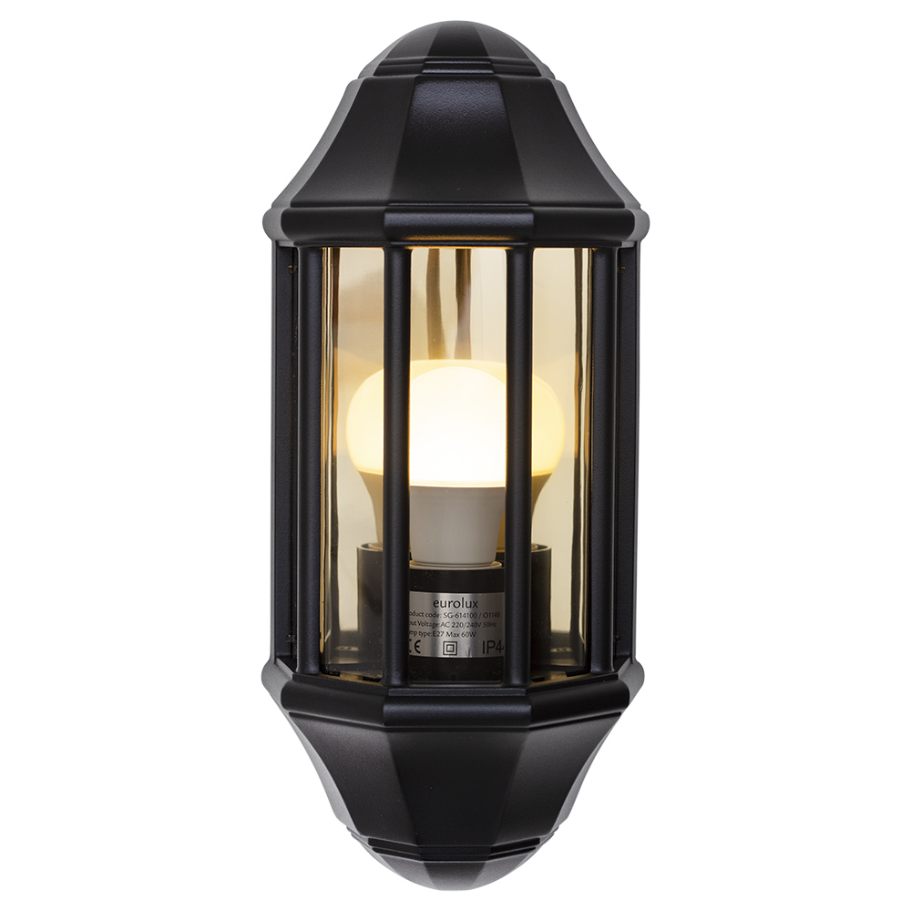 Sorrento lantern E27 black w/smoked diffuser - SORRENTO LANTERN E27 BLK W/SMOKED DIFF., O114B. (O114)