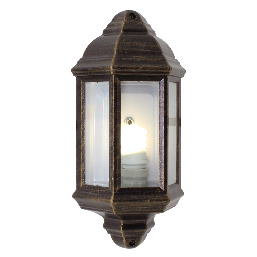 Half lantern bevelled glass black / gold - HALF LANTERN BEVELLED GLASS BLK/GOLD, O24BG. (O24BG)