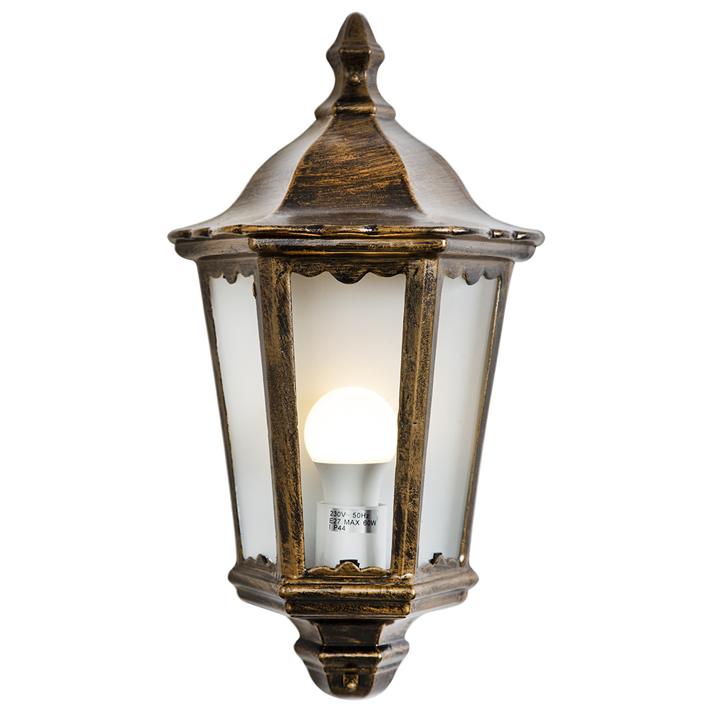 Wall half lantern black / gold - WALL HALF LANTERN BLK/GOLD, O26BG. (O26)