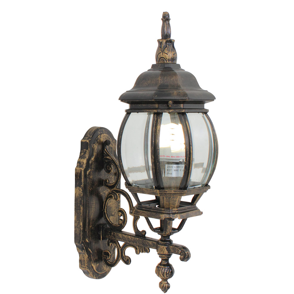 LANTERN 8 PANEL BEVELLED GLASS BLK/GOLD (O3)