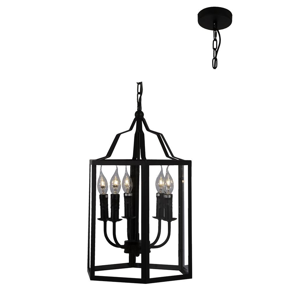 Outdoor hanging lantern black (5 x E14 Candle) - Outdoor Hanging Lantern Black (6 x E14 Candle), O411B. (O411)