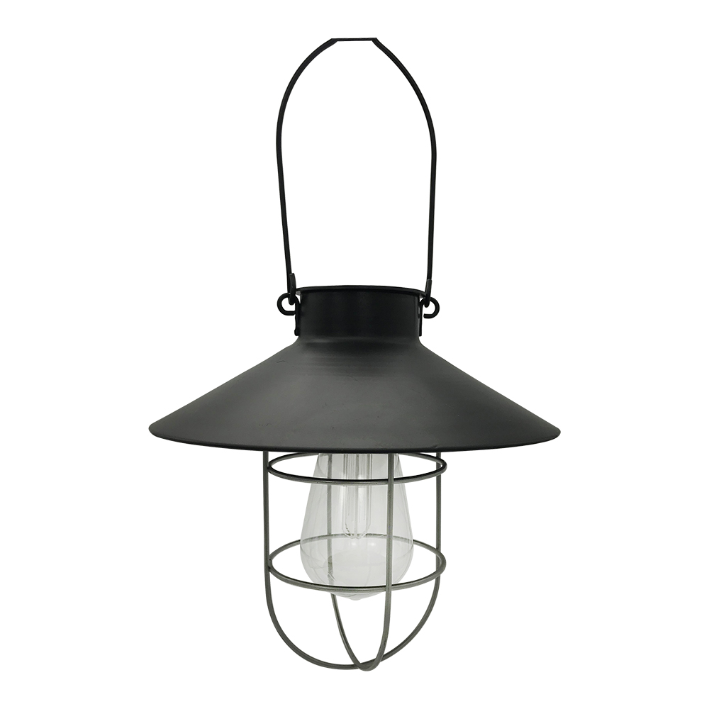 Black and silver Solar rechargeable hanging lantern - Large Solar Hanging Cage Lantern (Black/Silver)