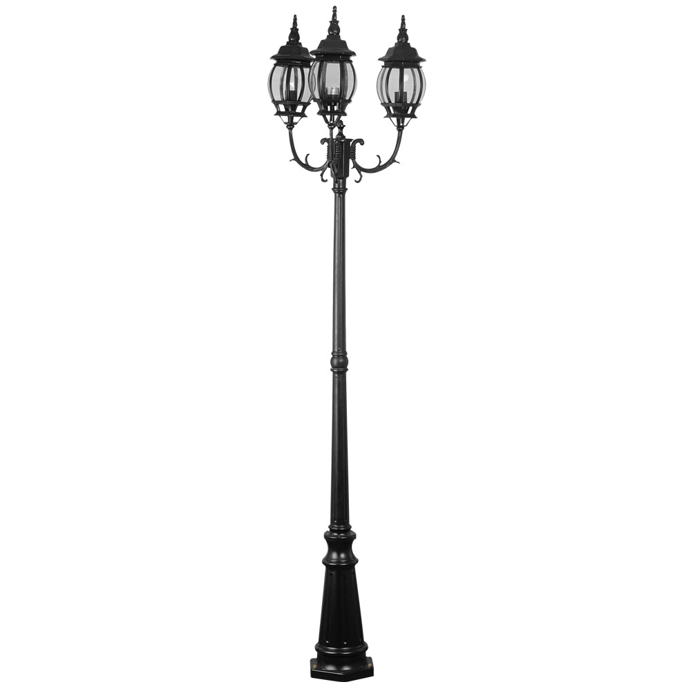 Lantern 3 lights 1.8m pole black - LANTERN 3LT 1.8m POLE BLACK, O75B. (O75B)