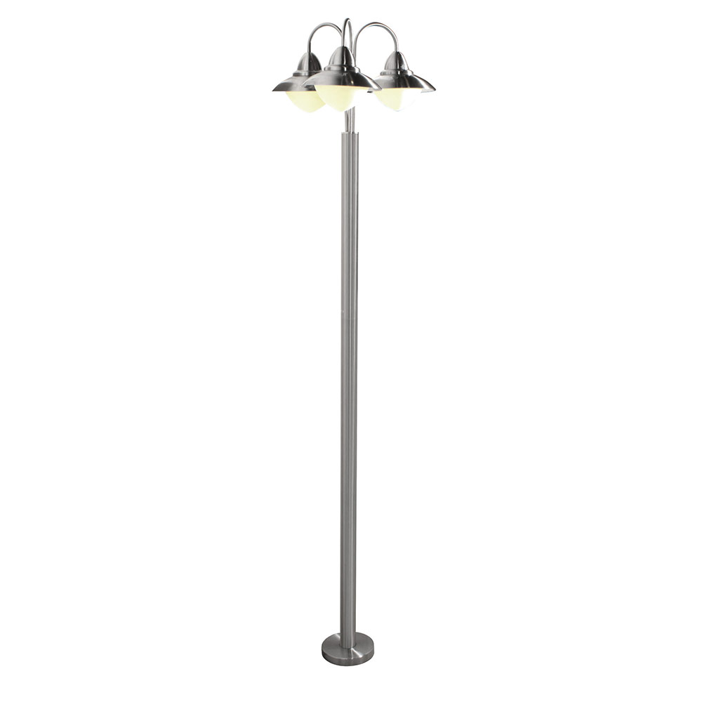 Sidney lantern 3 lights pole 2.2m s steel - SIDNEY LANTERN 3LT POLE 2.2m S STEEL, O86SS. (O86)