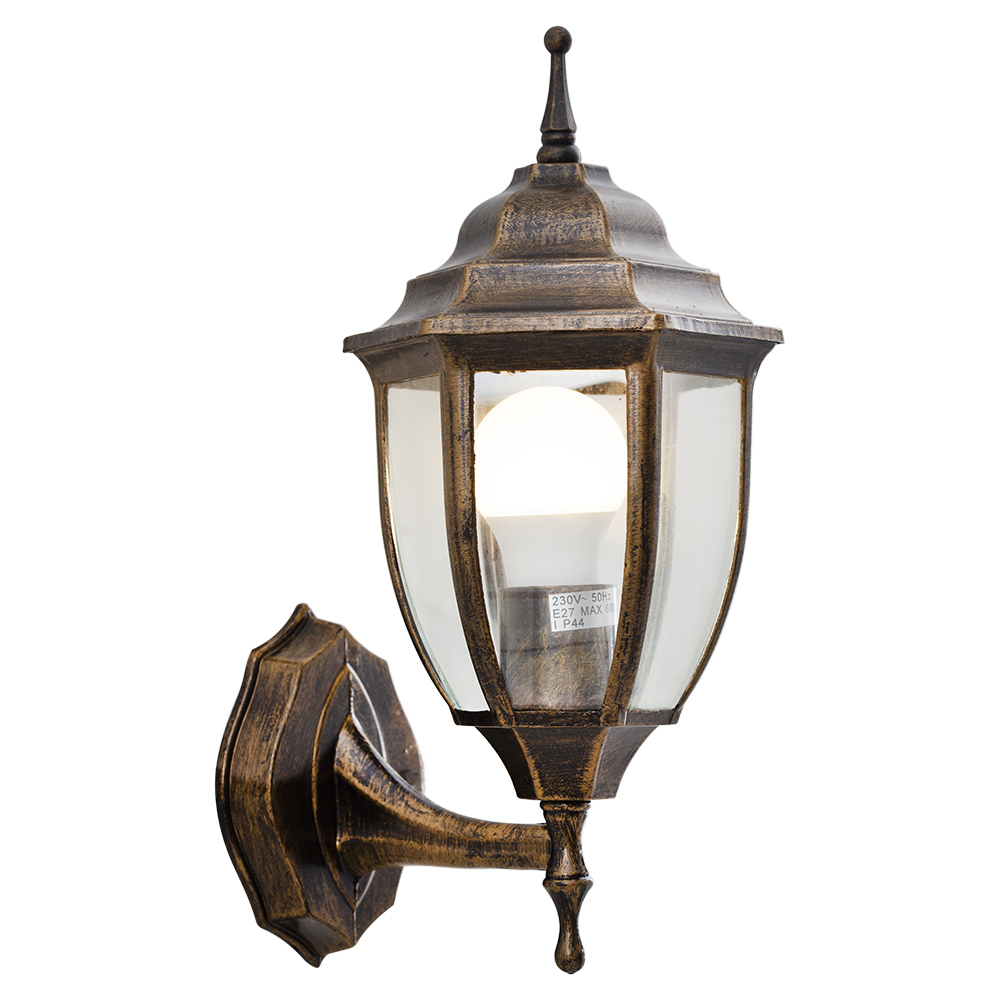 Lantern 6 panel bevelled glass black / gold - LANTERN 6 PANEL BEVELLED GLASS BLK/GOLD, O9BG. (O9)